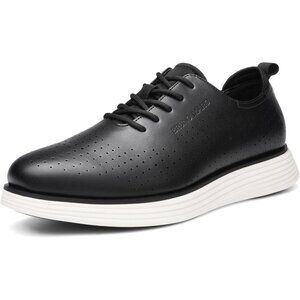 Bruno Marc Men's Leather Black/White Fashion Sneakers Oxfords Casual Shoes